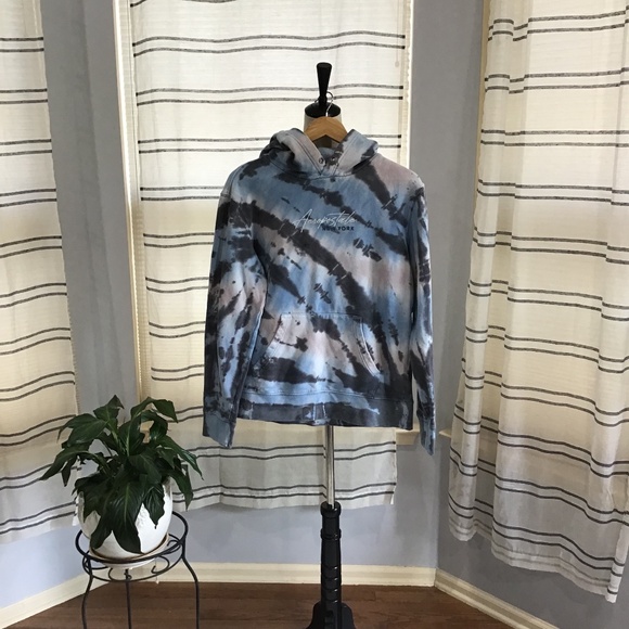 Aeropostale Other - Aeropostale Men Size Small Script Logo Tie Dye Pullover Hoodie Blue Embroidered